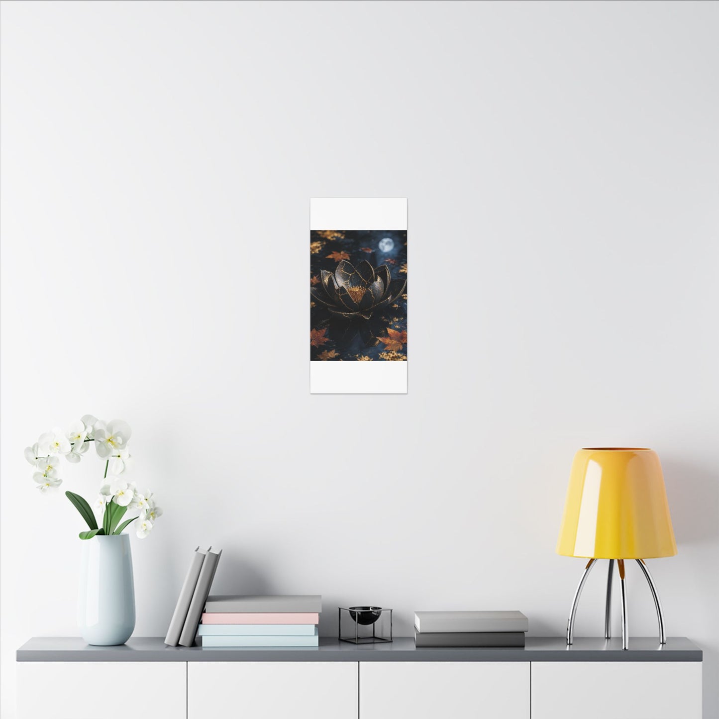 Moonlight Lotus Flower Canvas Art - Kintsugi Fukinsei