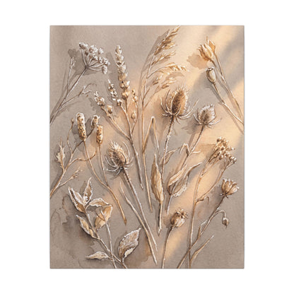 Japandi Dried Flowers in Golden Hour | Watercolor Canvas Art