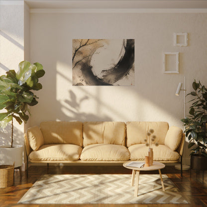 Japandi Ink Brushstroke in Golden Hour | Watercolor Canvas Art