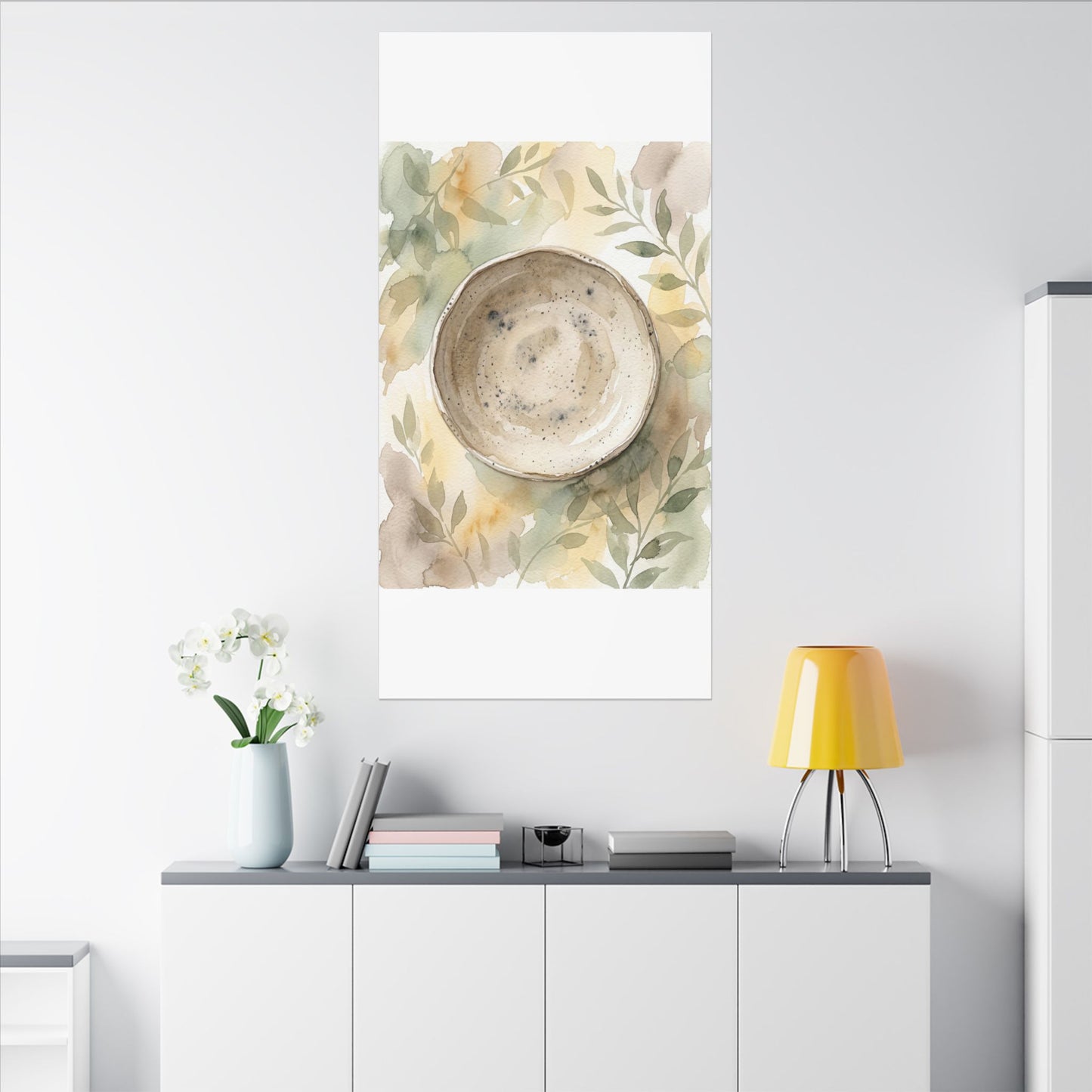 Ceramic Bowl Watercolor Canvas Art | Warm Japandi Art