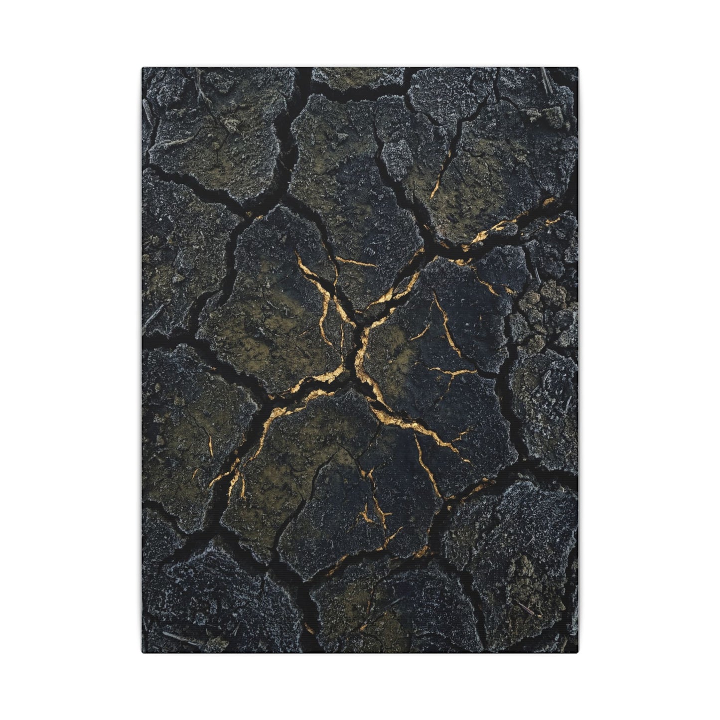 Overcast Cracked Earth Canvas Art - Dark Japandi Ma
