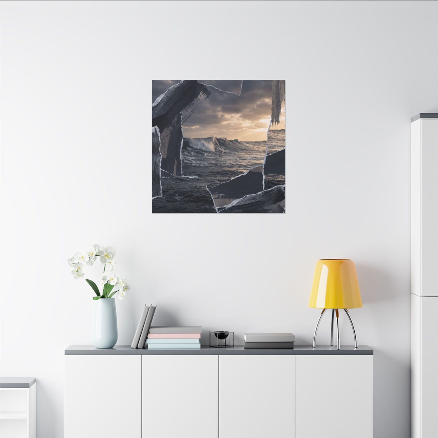 Fukinsei Ocean Wave Canvas Art - Dark Japandi Shadow Zen