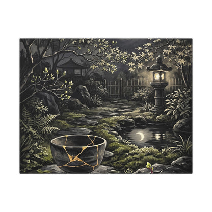 Kintsugi Moonlit Garden in Dappled | Gold Repair Canvas Art Art Print