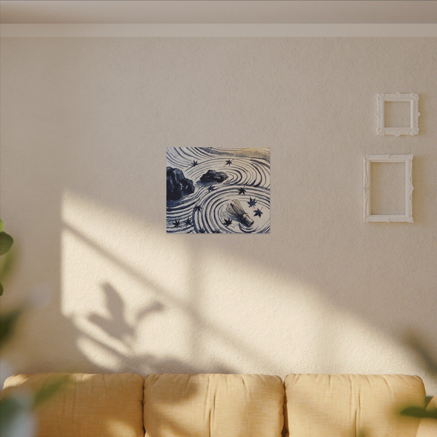 Zen Rock Garden in Golden Hour | Sumi E Canvas Art