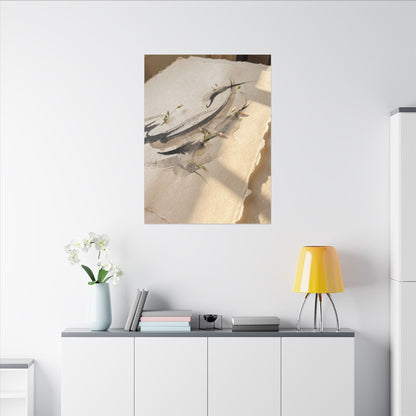 Ink Brushstroke Watercolor Canvas Art | Neutral Japandi Art