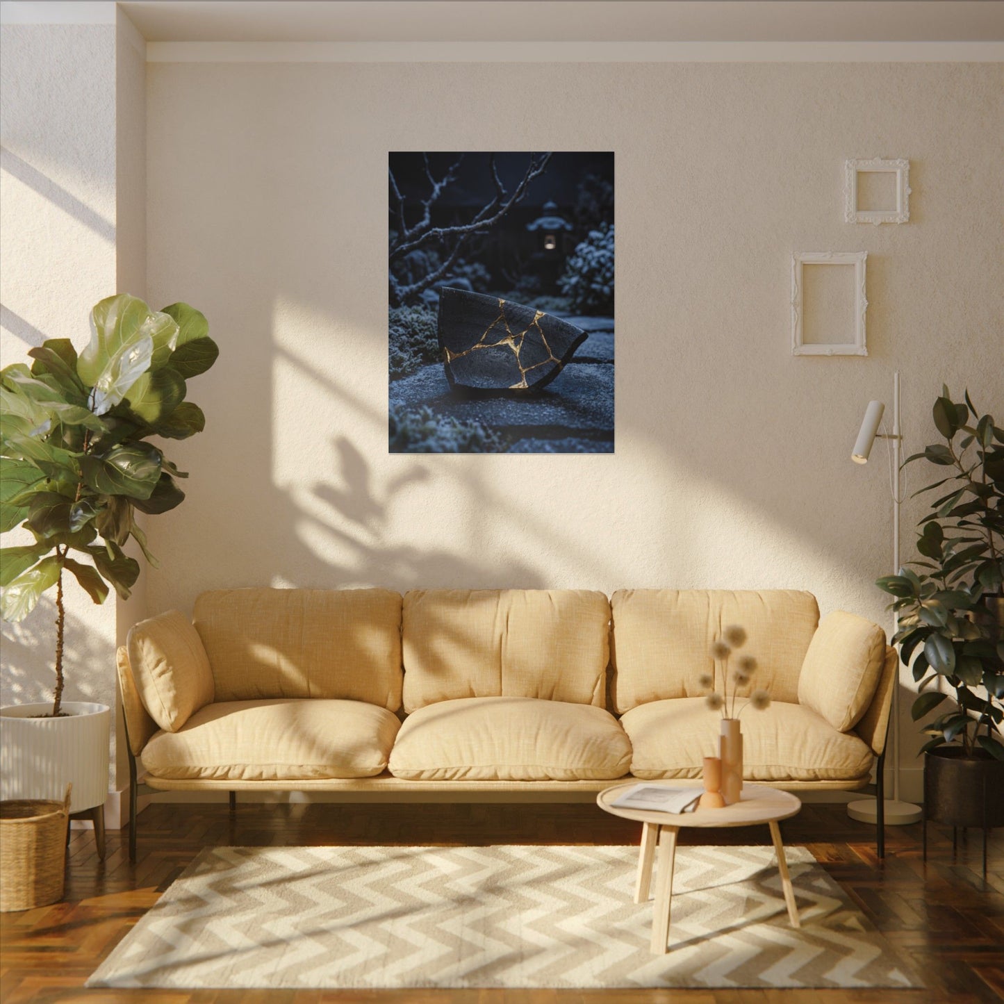 Moonlit Garden Winter Canvas Art | Kintsugi Artful Design