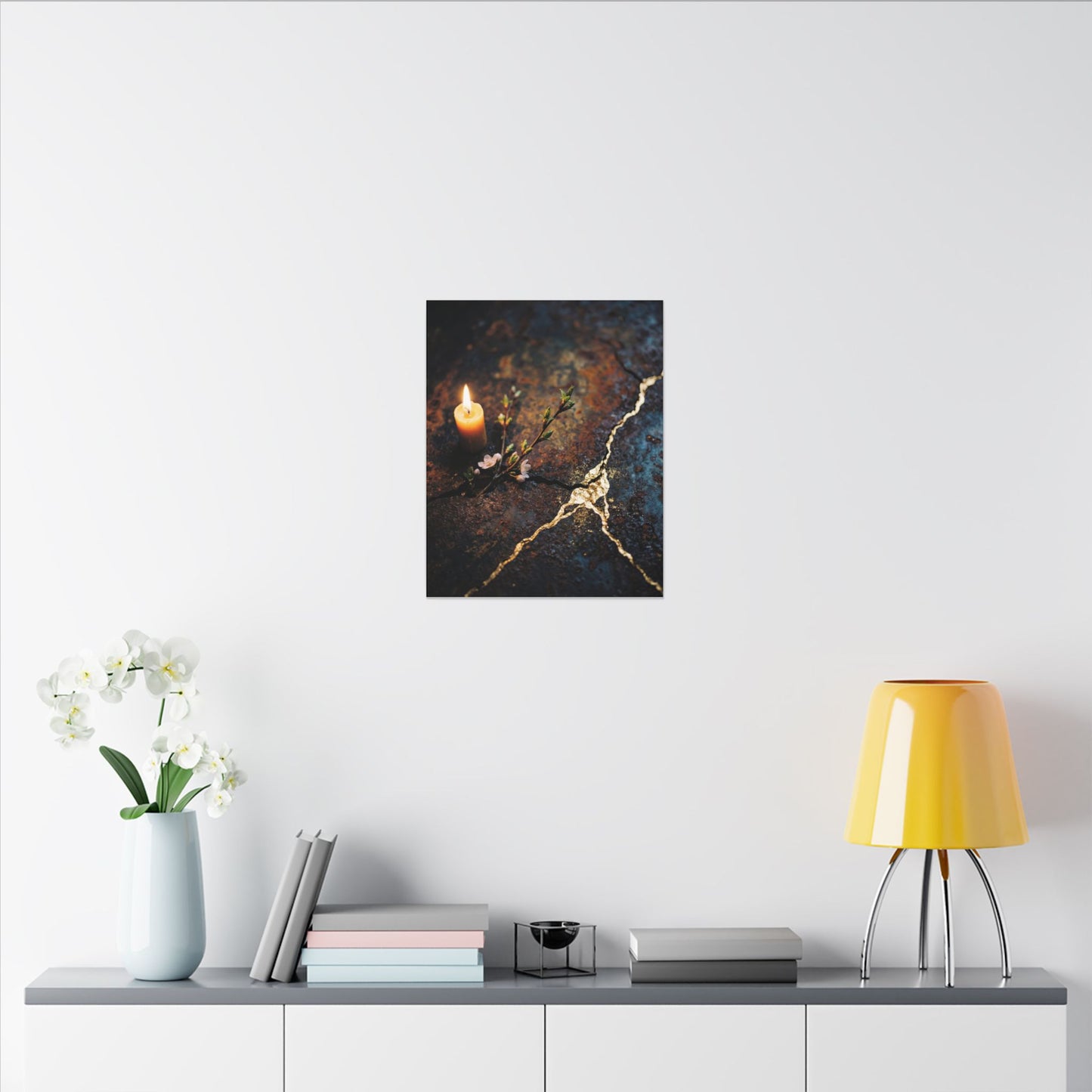 Kintsugi Rust Patina in Candlelight | Gold Repair Canvas Art