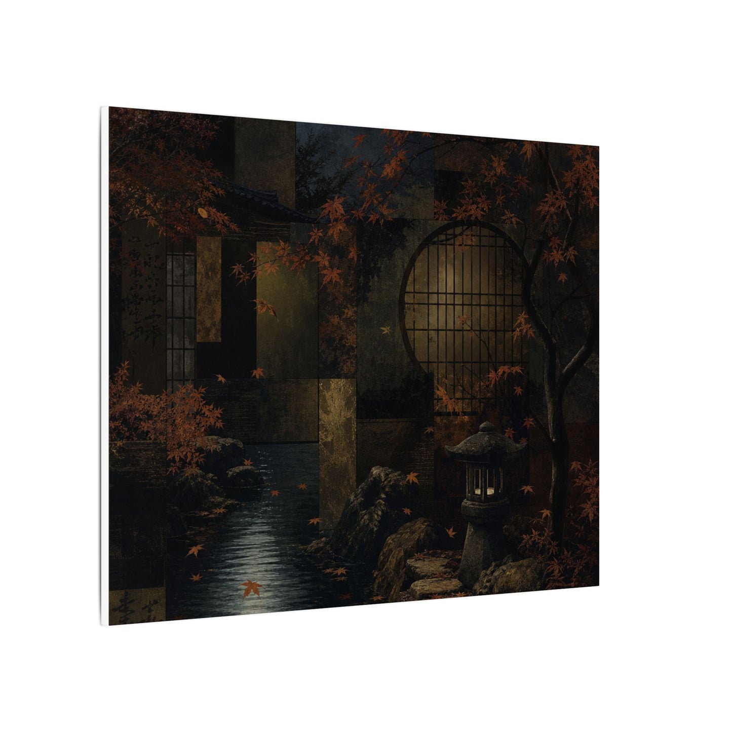 Moonlight Moonlit Garden Canvas Art - Dark Japandi Shibui