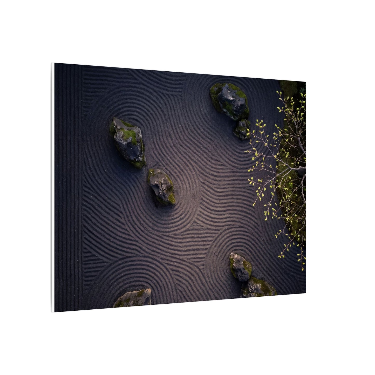 Dark Japandi Rock Garden in Dawn | Shadow Zen Canvas Art