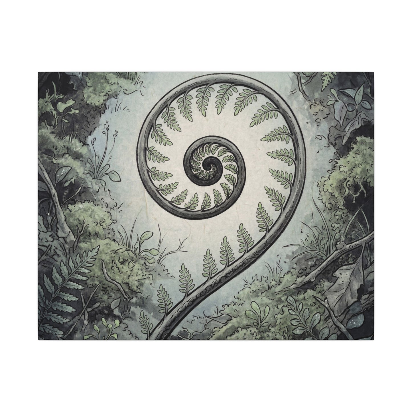 Zen Fern Unfurling in Dawn | Ukiyo E Inspired Canvas Art