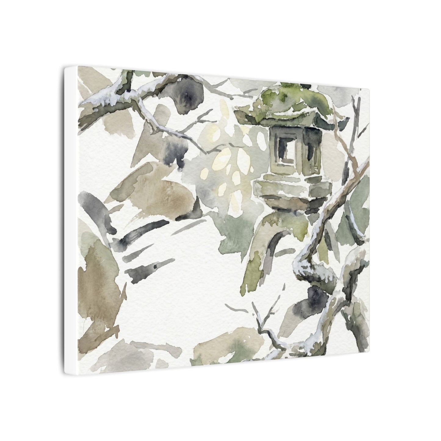 Elegant Stone Lantern Canvas Art - Watercolor Japandi