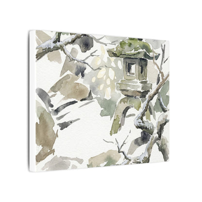 Elegant Stone Lantern Canvas Art - Watercolor Japandi