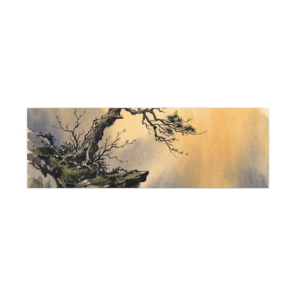 Zen Pine Tree in Golden Hour | Sumi E Canvas Art