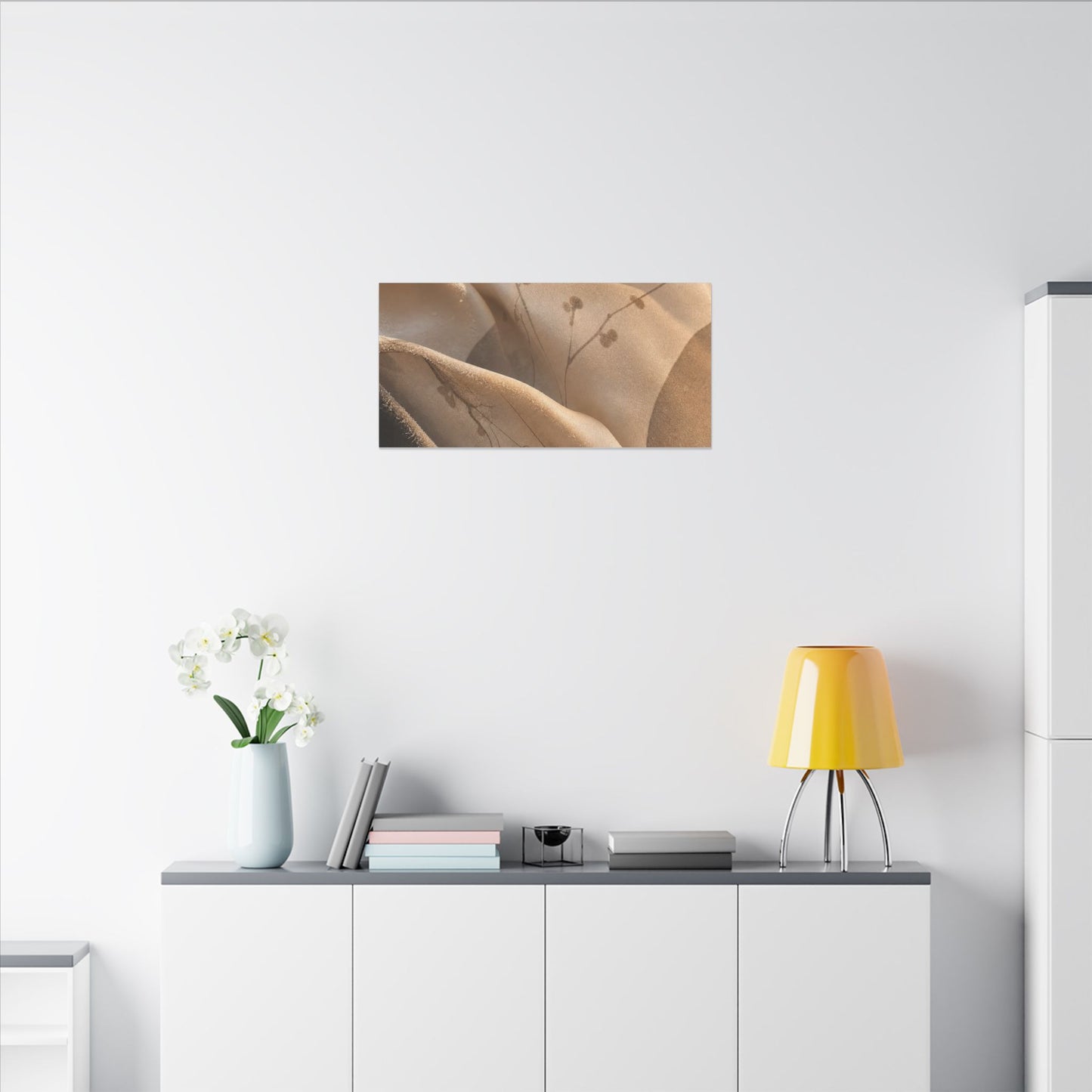 Japandi Silk Drape in Golden Hour | Japanese Pattern Canvas Art