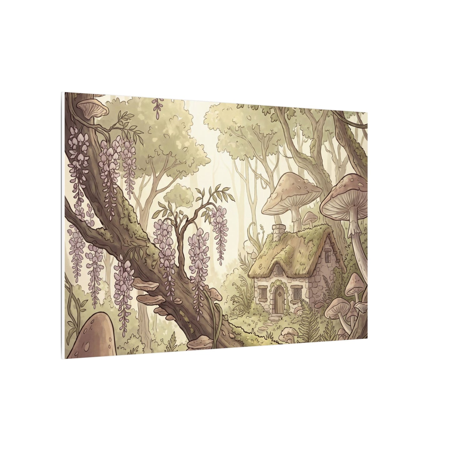 Summer Wisteria Mushroom Illustration Canvas Art | Enchanting Decor
