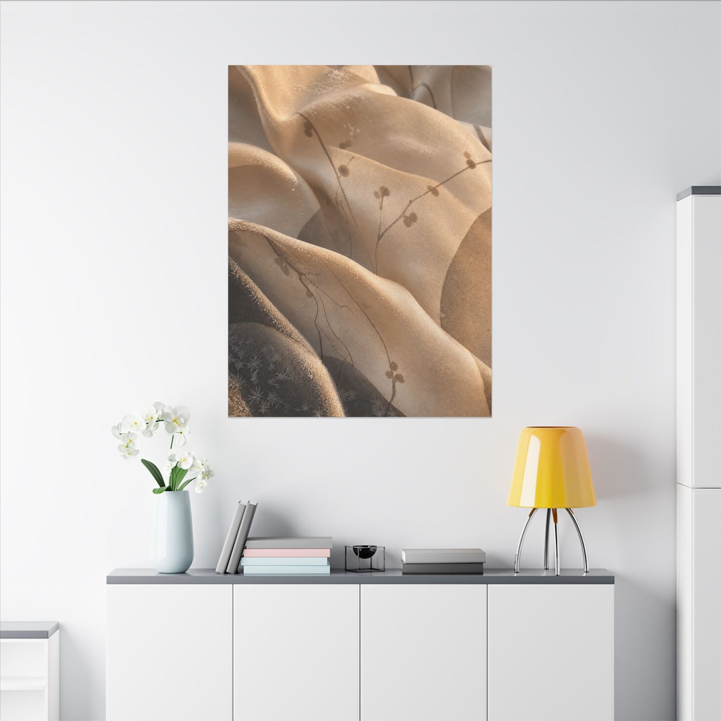 Japandi Silk Drape in Golden Hour | Japanese Pattern Canvas Art