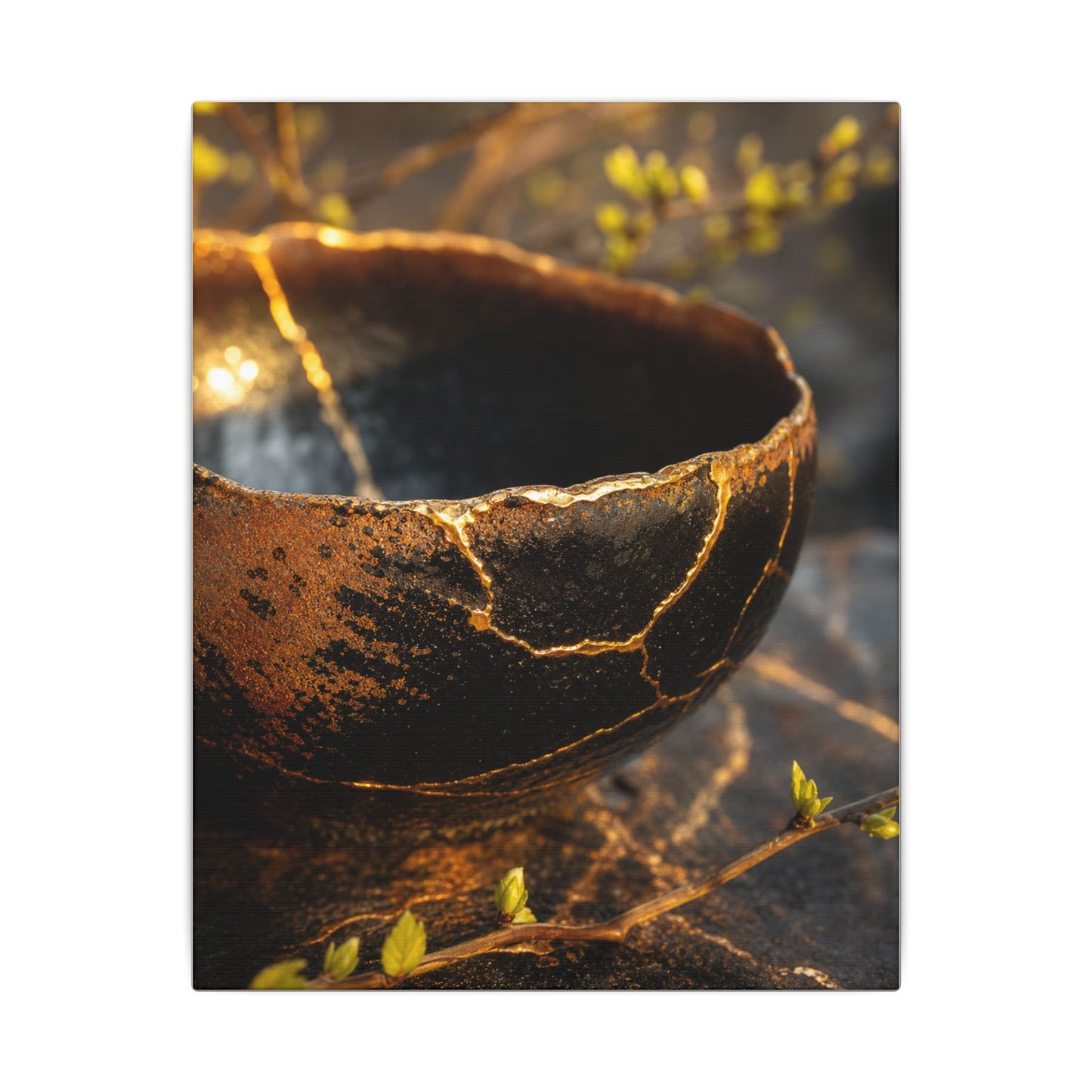 Kintsugi Ceramic Bowl in Golden Hour | Gold Vein Canvas Art