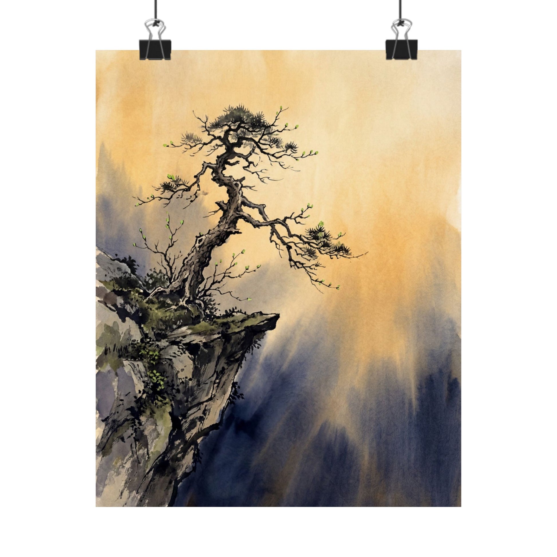 Pine Tree Wall Art Print | Spring Zen Sumi E Art Art Print