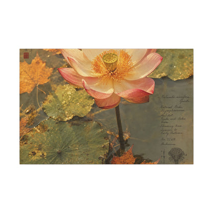 Autumn Lotus Flower Herbarium Canvas Art | Rustic Decor