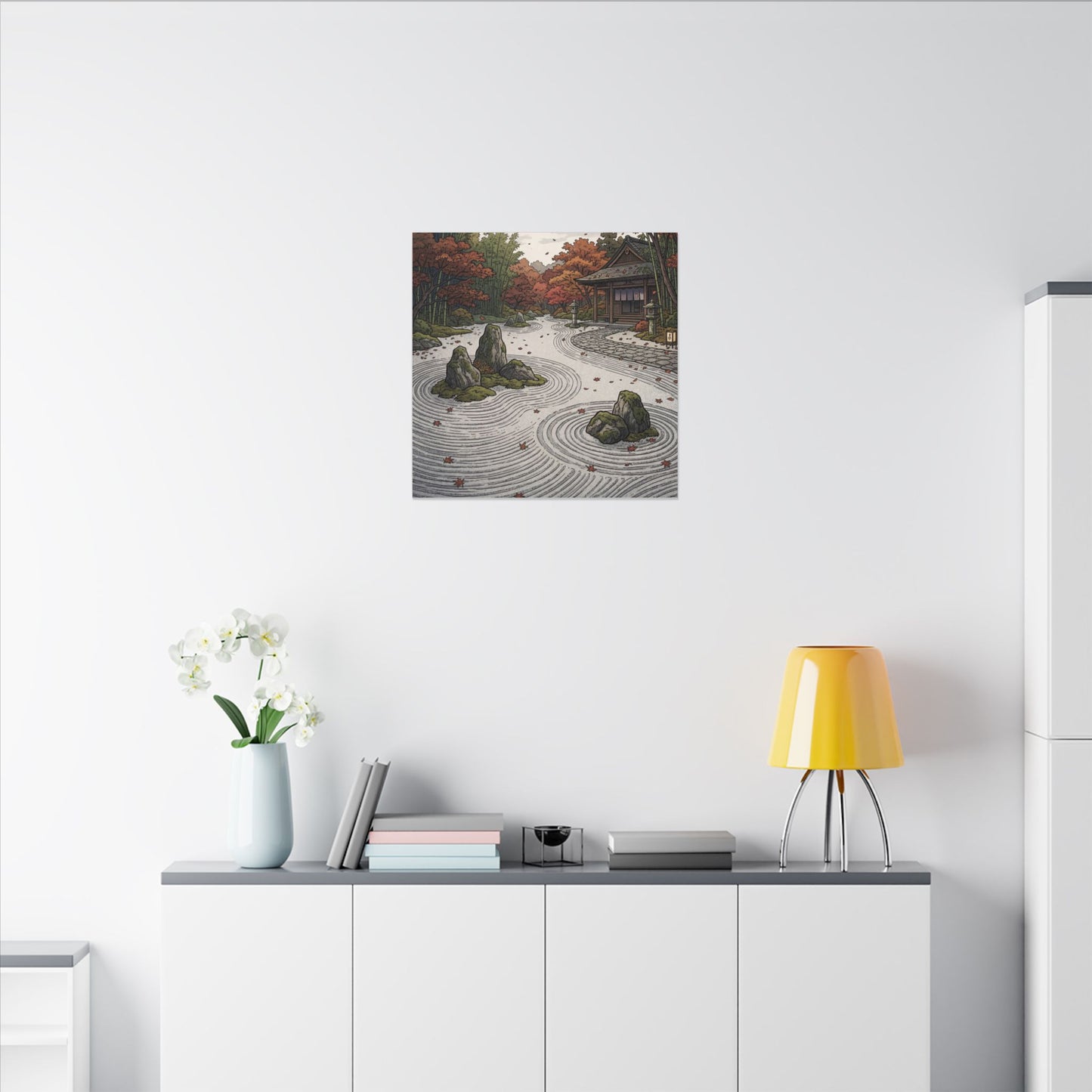 Autumn Rock Garden Ukiyo E Inspired Canvas Art | Peaceful Decor