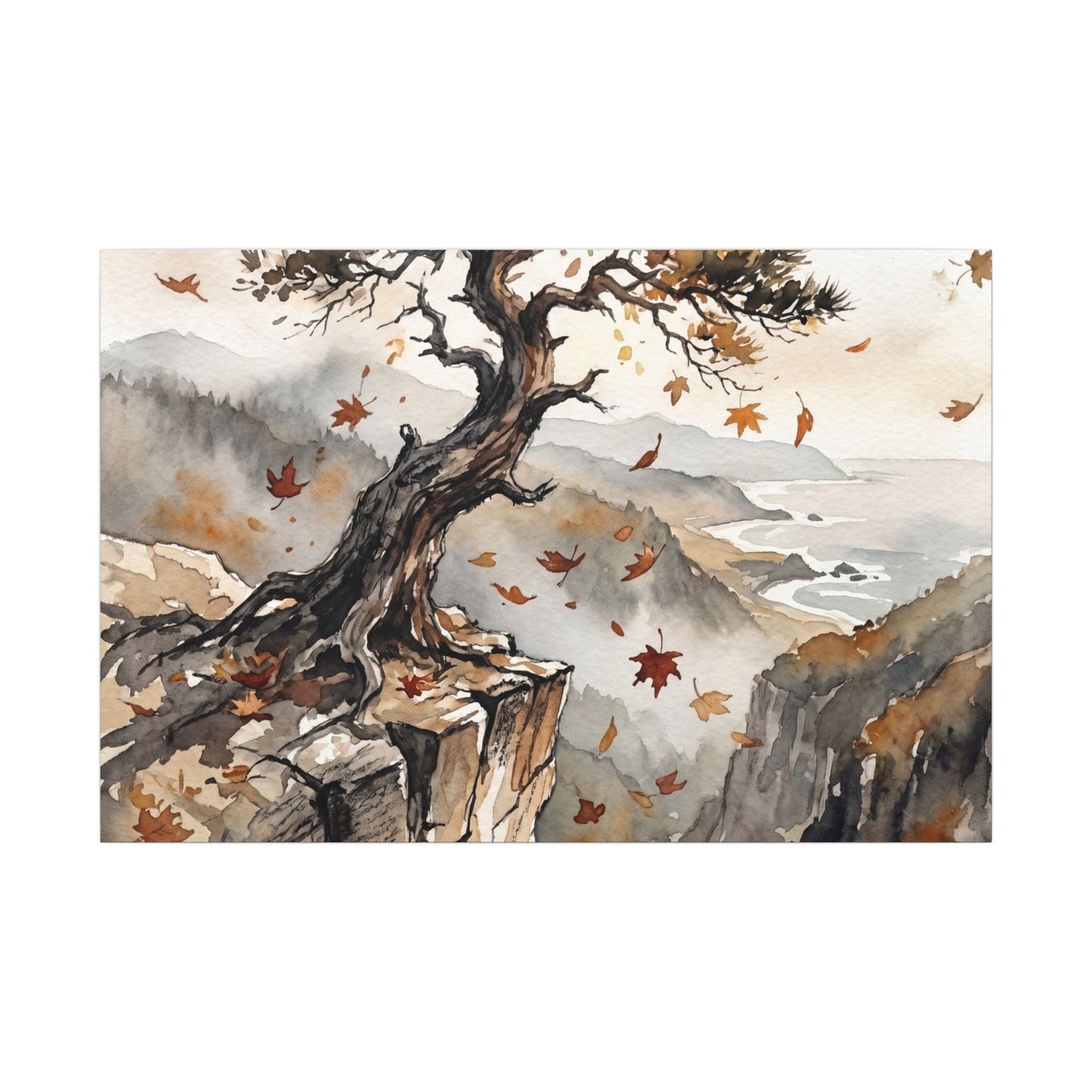 Autumn Pine Tree Watercolor Canvas Art | Warm Decor