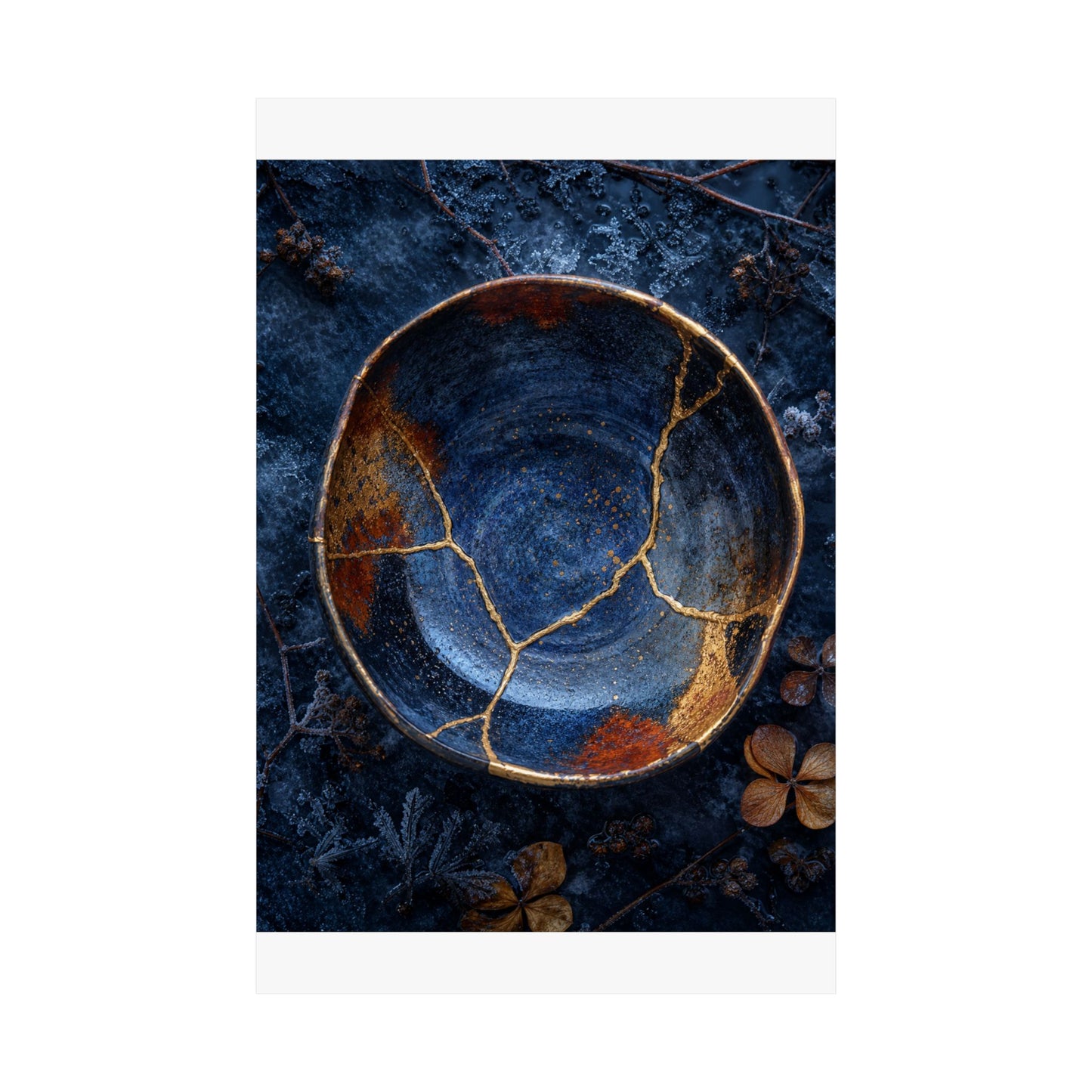 Fukinsei Ceramic Bowl Wall Art Print - Kintsugi Crackle Gold