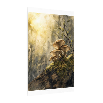 Wild Mushrooms Canvas Art | Spring Japandi Watercolor Art