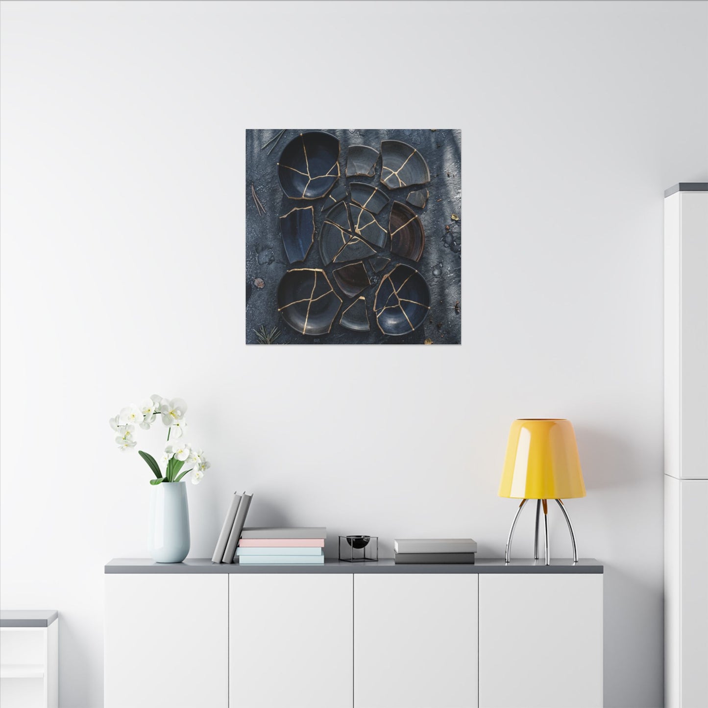 Dark Japandi Broken Pottery in Dappled | Shadow Zen Canvas Art