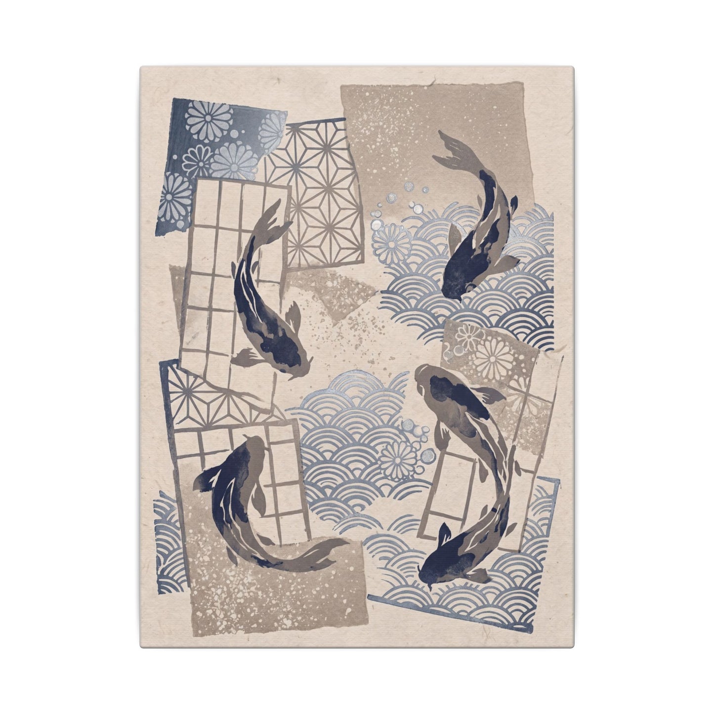 Earthy Koi Pond Canvas Art - Japanese Pattern Japandi