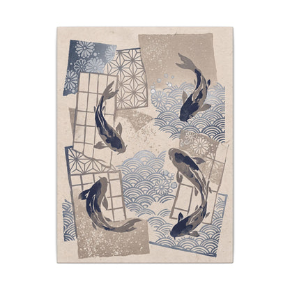 Earthy Koi Pond Canvas Art - Japanese Pattern Japandi