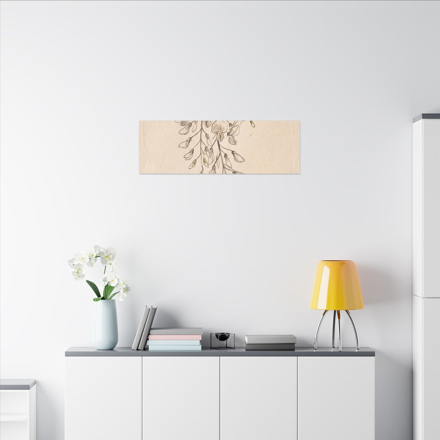 Japandi Wisteria in Golden Hour | Minimal Line Canvas Art