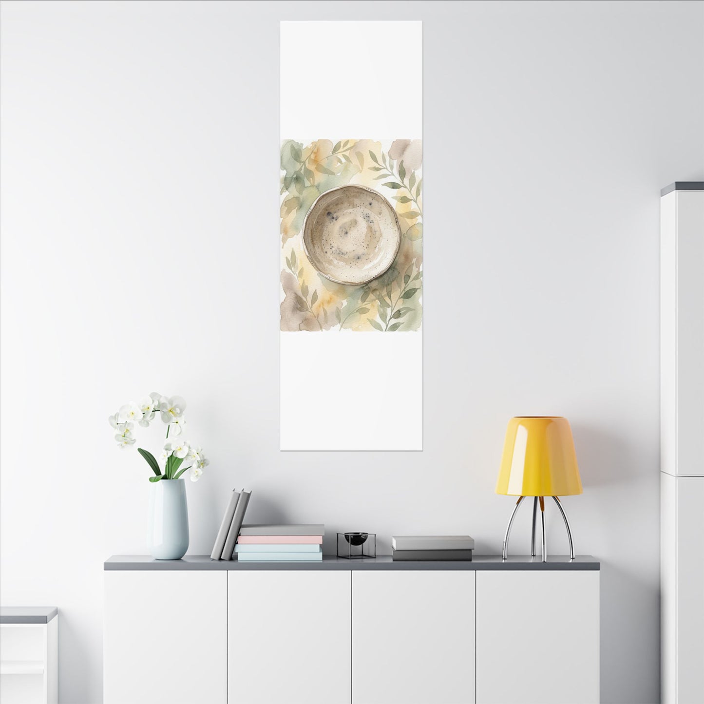 Ceramic Bowl Watercolor Canvas Art | Warm Japandi Art