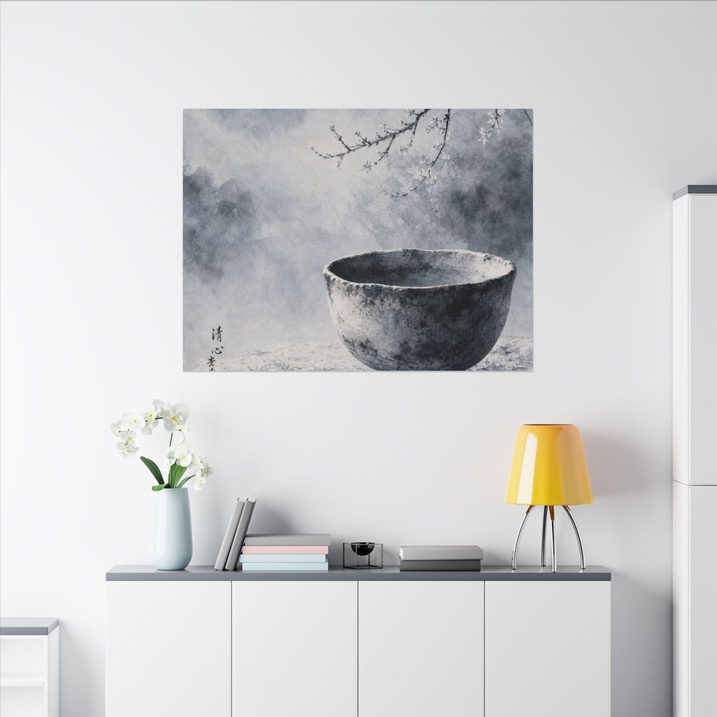 Seijaku Ceramic Bowl Canvas Art - Zen Sumi E