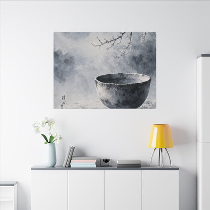 Seijaku Ceramic Bowl Canvas Art - Zen Sumi E
