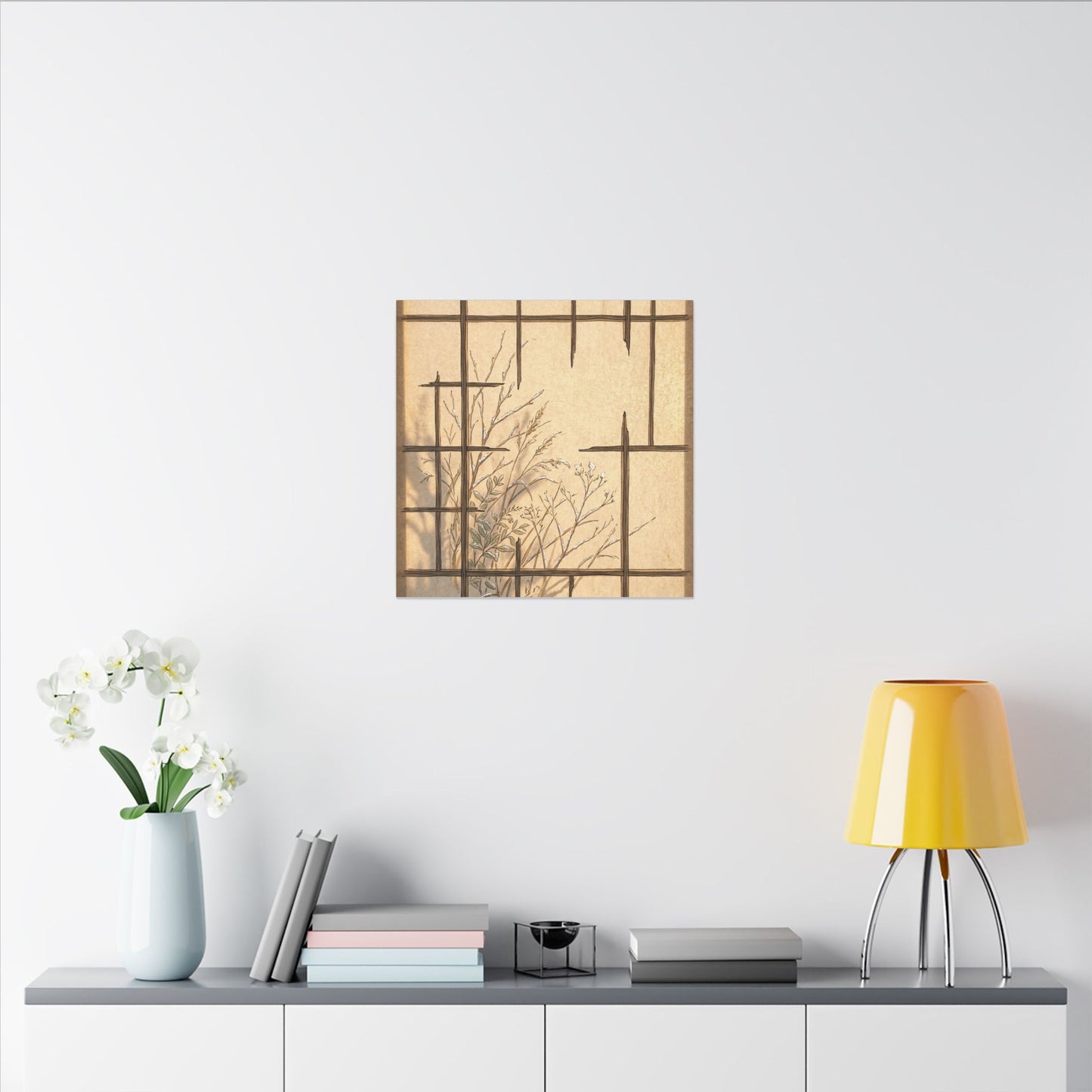 Shoji Screen Canvas Art | Winter Japandi Minimal Line Art