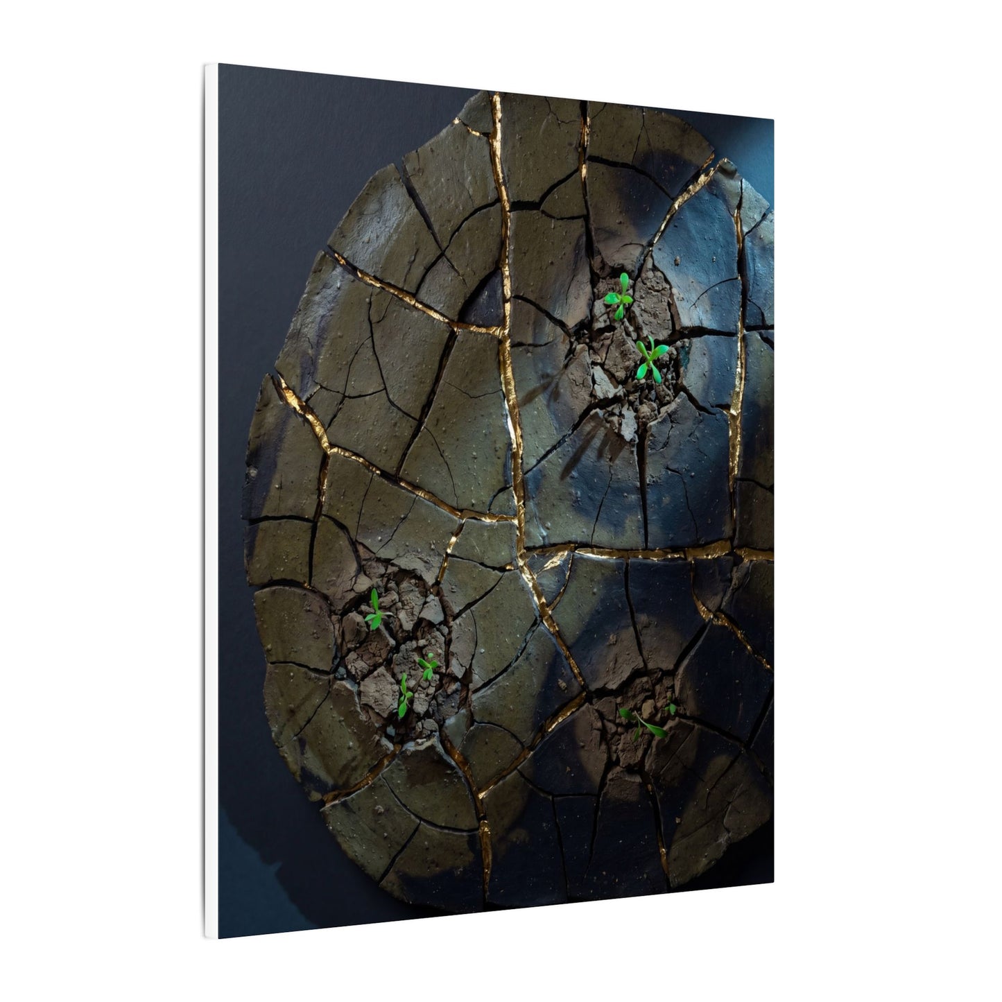 Dark Japandi Cracked Earth in Moonlight | Moody Minimal Canvas Art