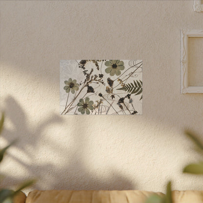 Japandi Dried Flowers in Golden Hour | Japanese Pattern Canvas Art