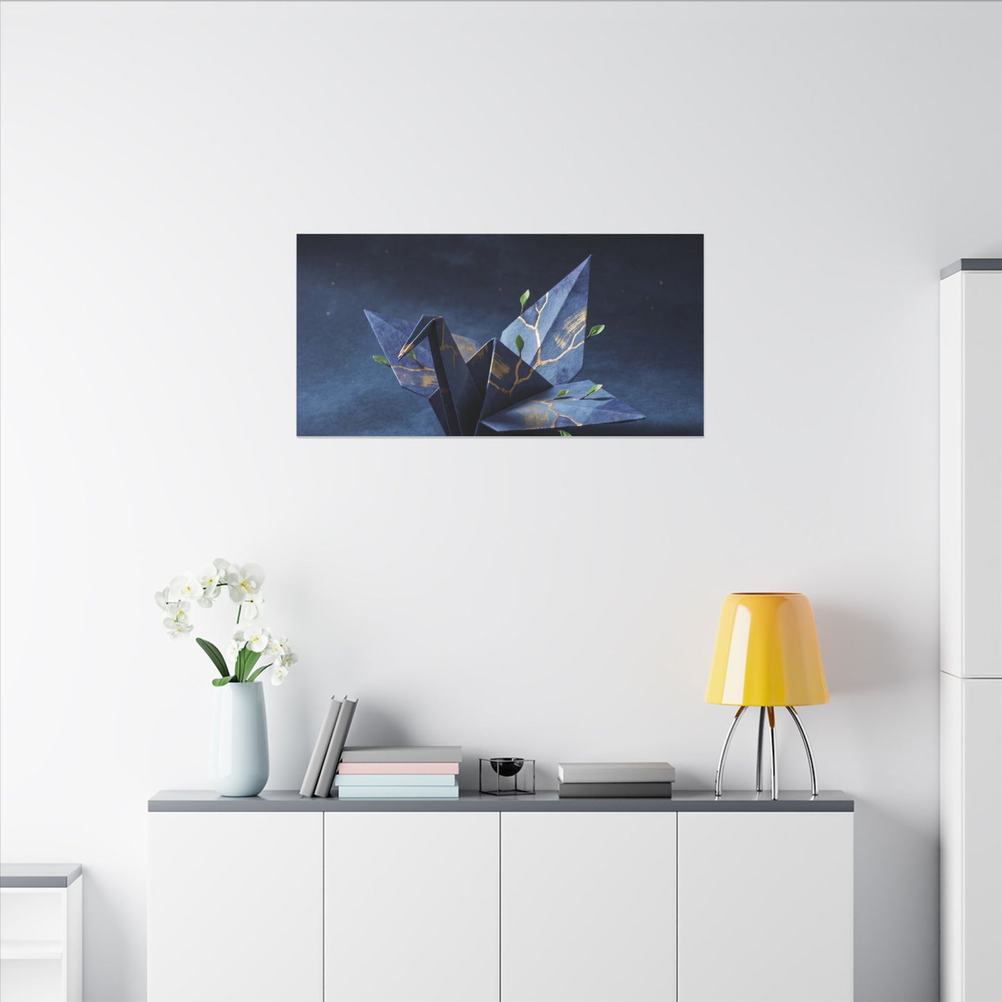 Kintsugi Paper Fold in Moonlight | Crackle Gold Canvas Art