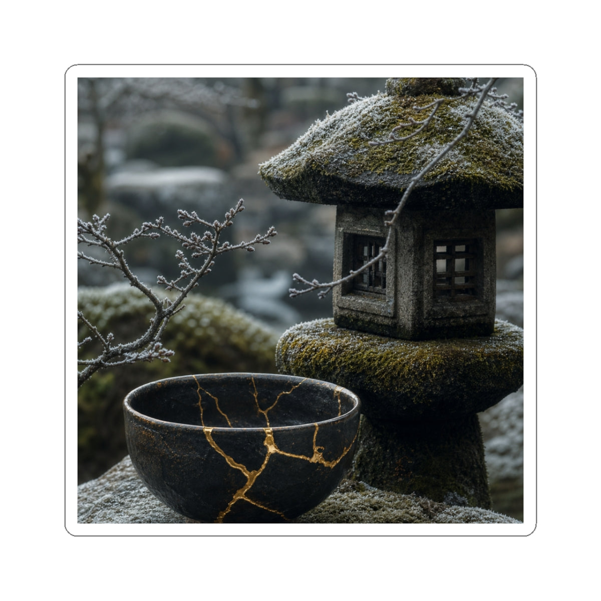 Stone Lantern Winter Sticker | Kintsugi Resilient Design