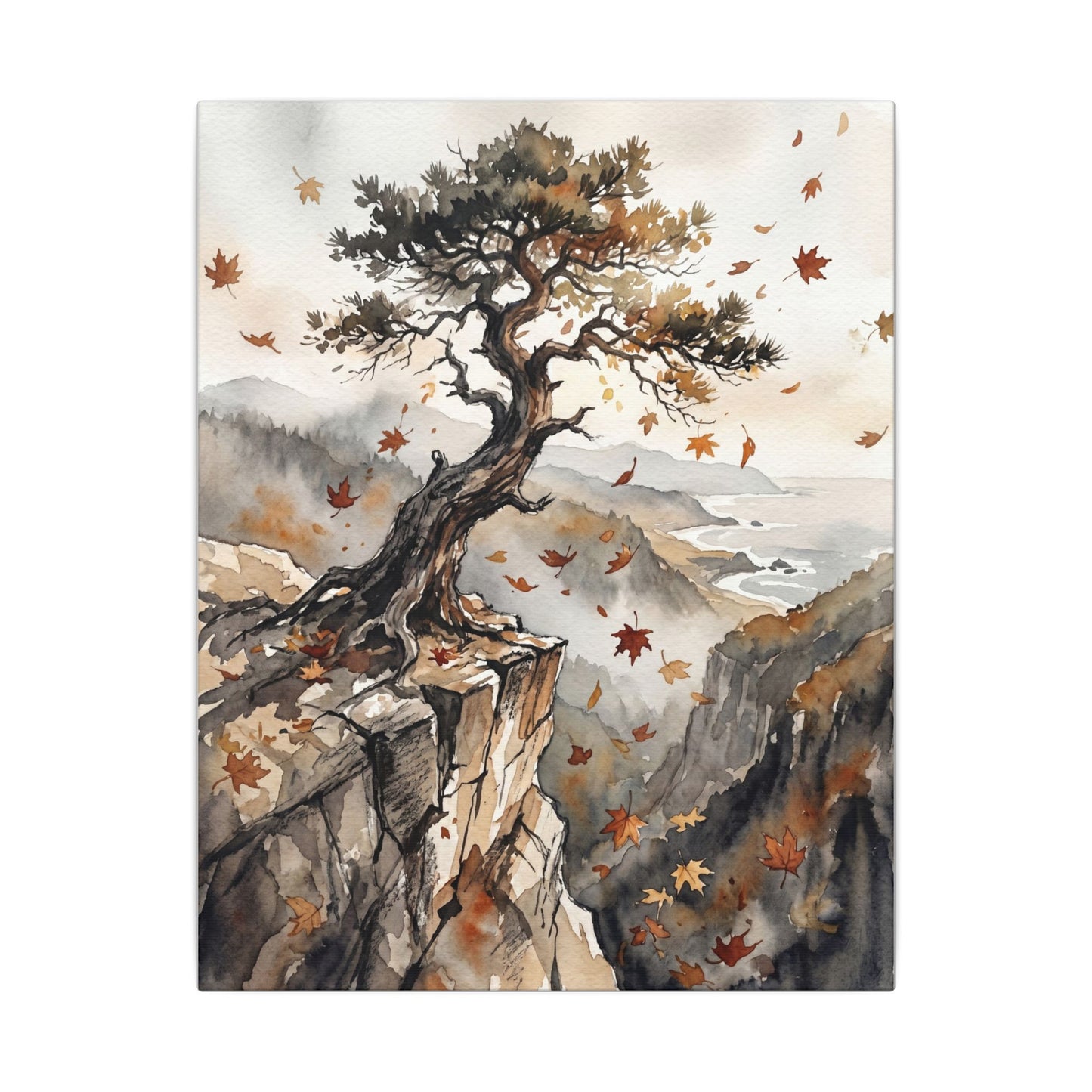 Autumn Pine Tree Watercolor Canvas Art | Warm Decor