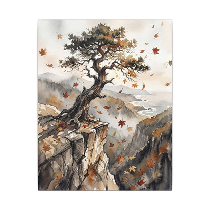Autumn Pine Tree Watercolor Canvas Art | Warm Decor