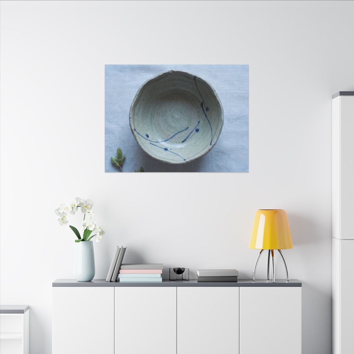 Spring Ceramic Bowl Minimal Line Canvas Art | Warm Decor