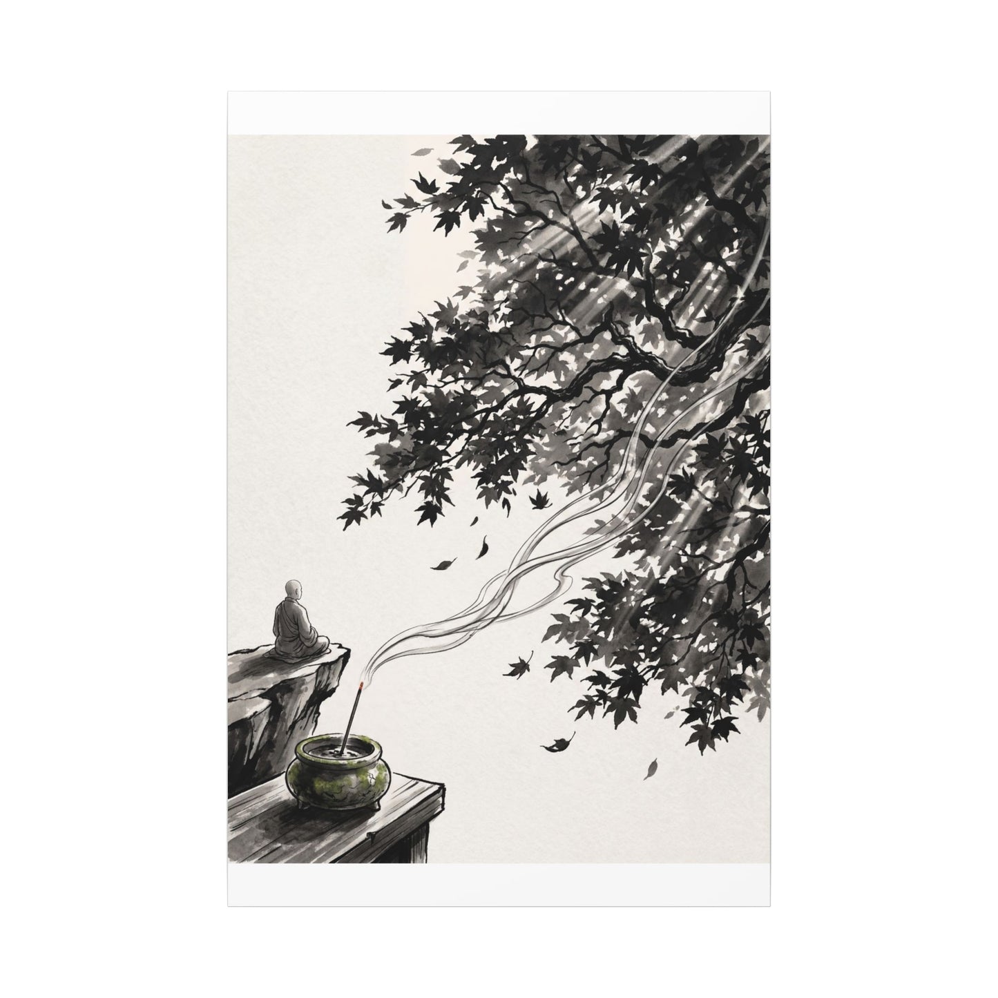 Serene Incense Smoke Canvas Art - Ukiyo E Inspired Zen