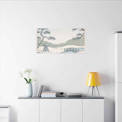 Japandi Moonlit Garden in Moonlight | Minimal Line Canvas Art
