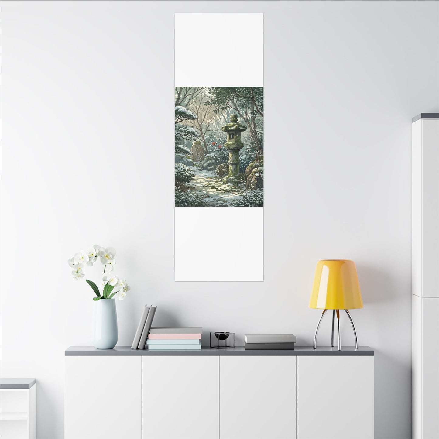 Stone Lantern Winter Canvas Art | Japandi Warm Design