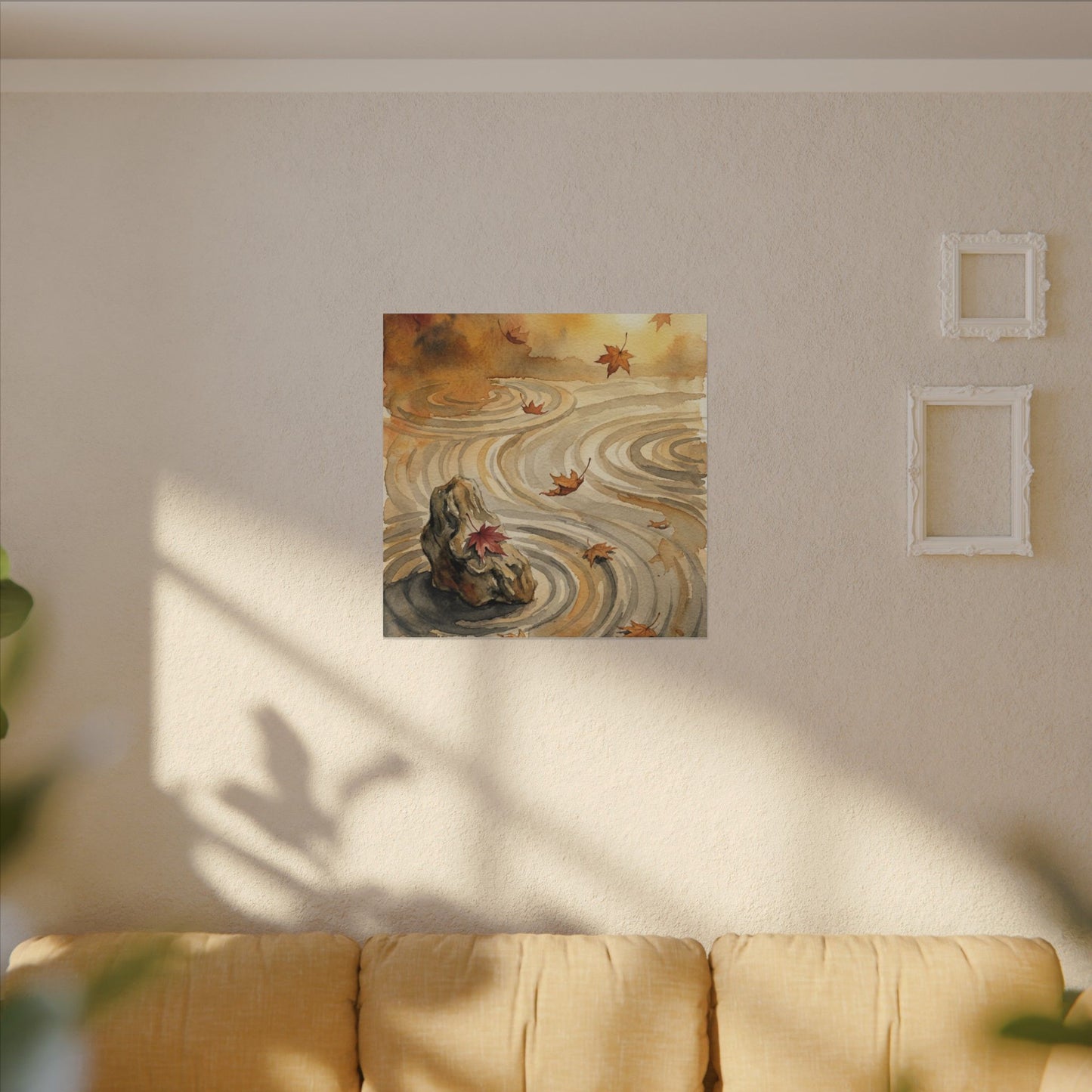 Autumn Rock Garden Watercolor Canvas Art | Neutral Decor