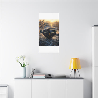 Ceramic Bowl Canvas Art | Winter Kintsugi Gold Repair Art