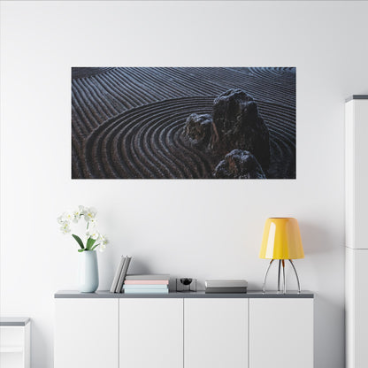 Moonlight Rock Garden Canvas Art - Dark Japandi Seijaku