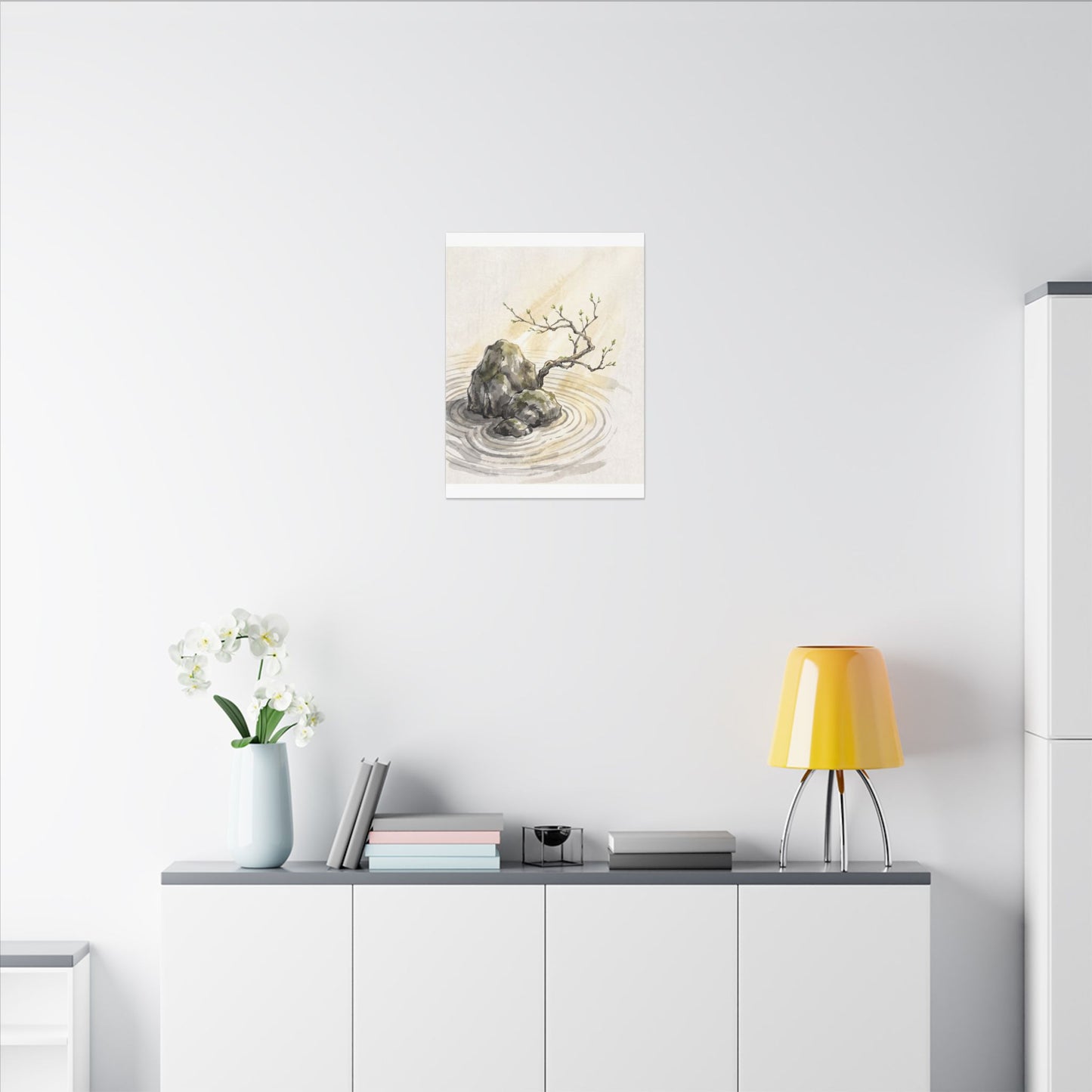 Serene Rock Garden Canvas Art - Sumi E Zen