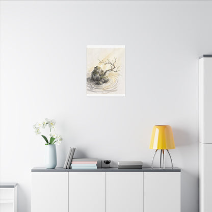 Serene Rock Garden Canvas Art - Sumi E Zen